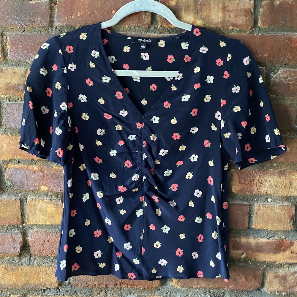 Silk Shirred-Front Top in Confetti Floral 00